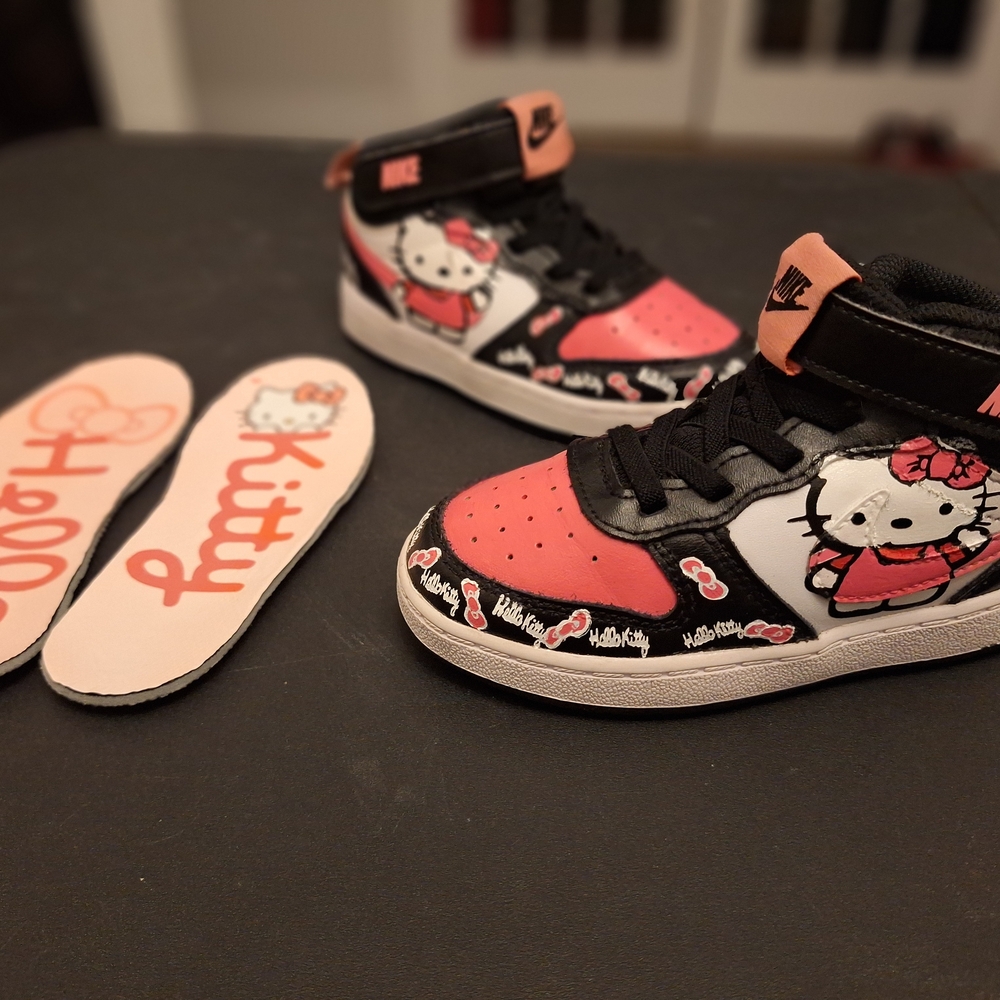 Customized Hello Kitty Court Borough Mid 2 sneakers. Toddler 9c.